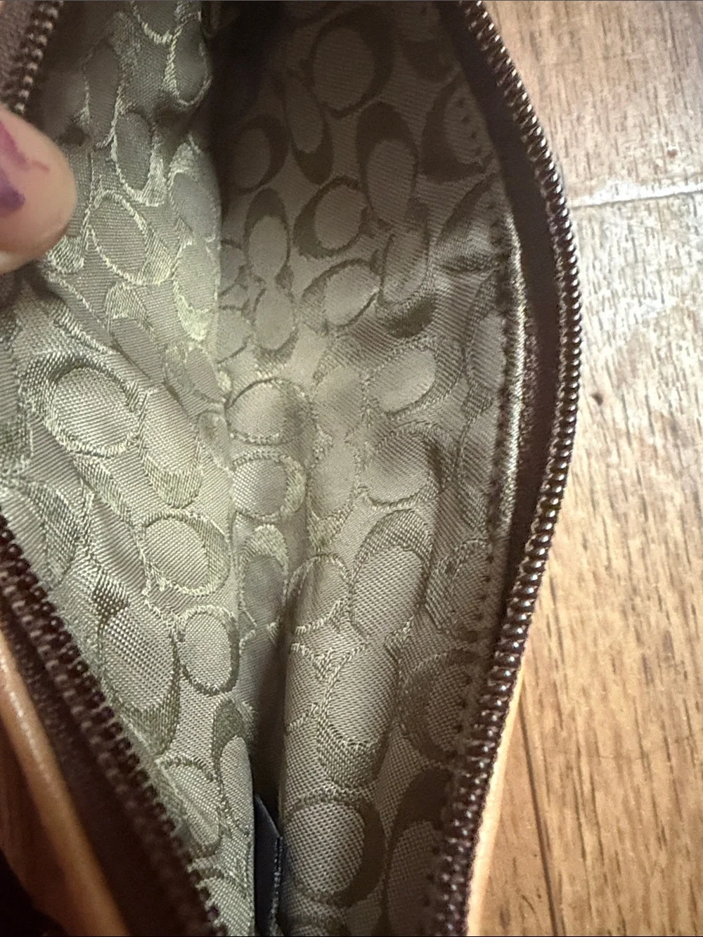 Coach Patchwork Signature Wristlet in Tan, Brown & White